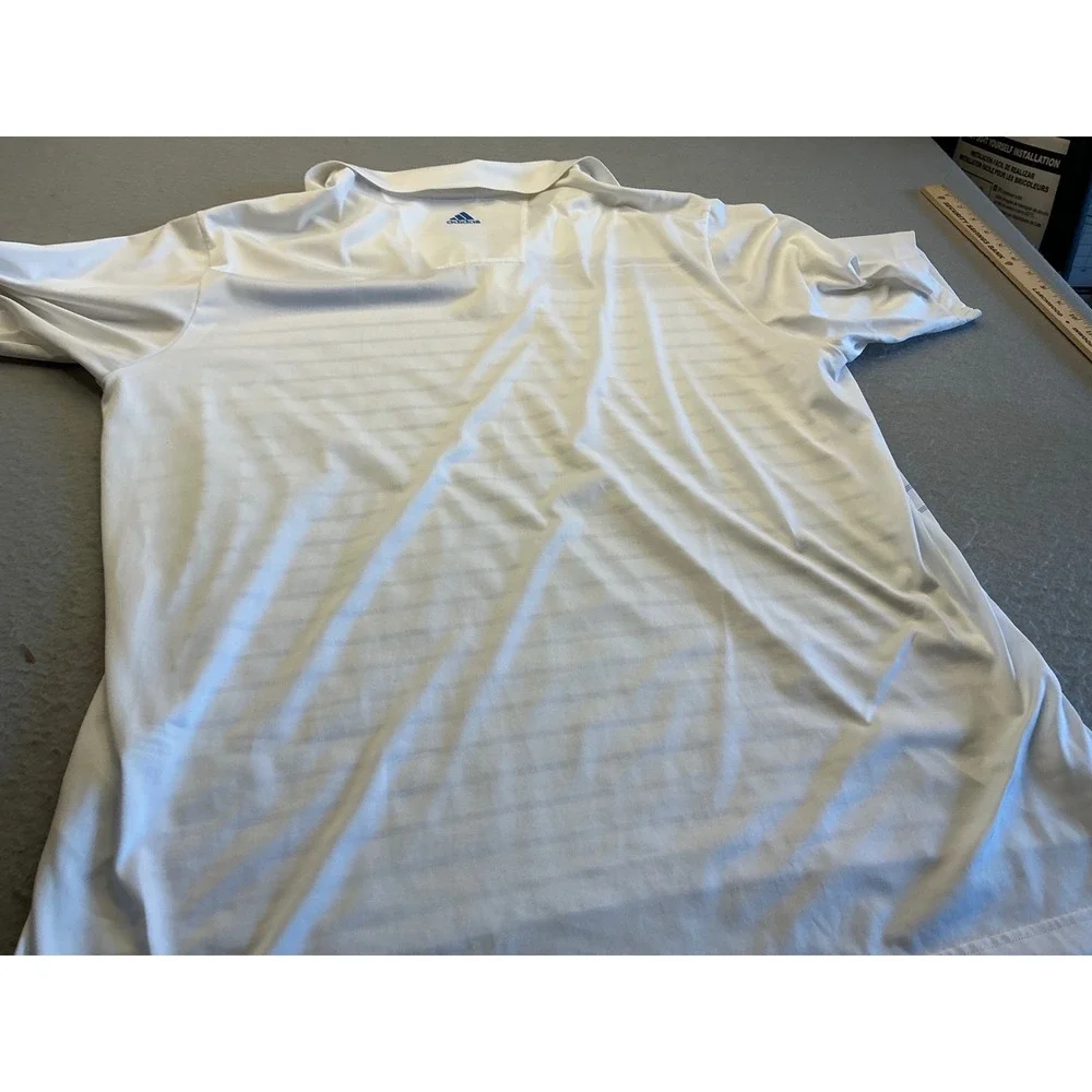 Adidas Vintage Polo Shirt White Blue Striped Short‎ Sleeve Mens XL Golf Athletic